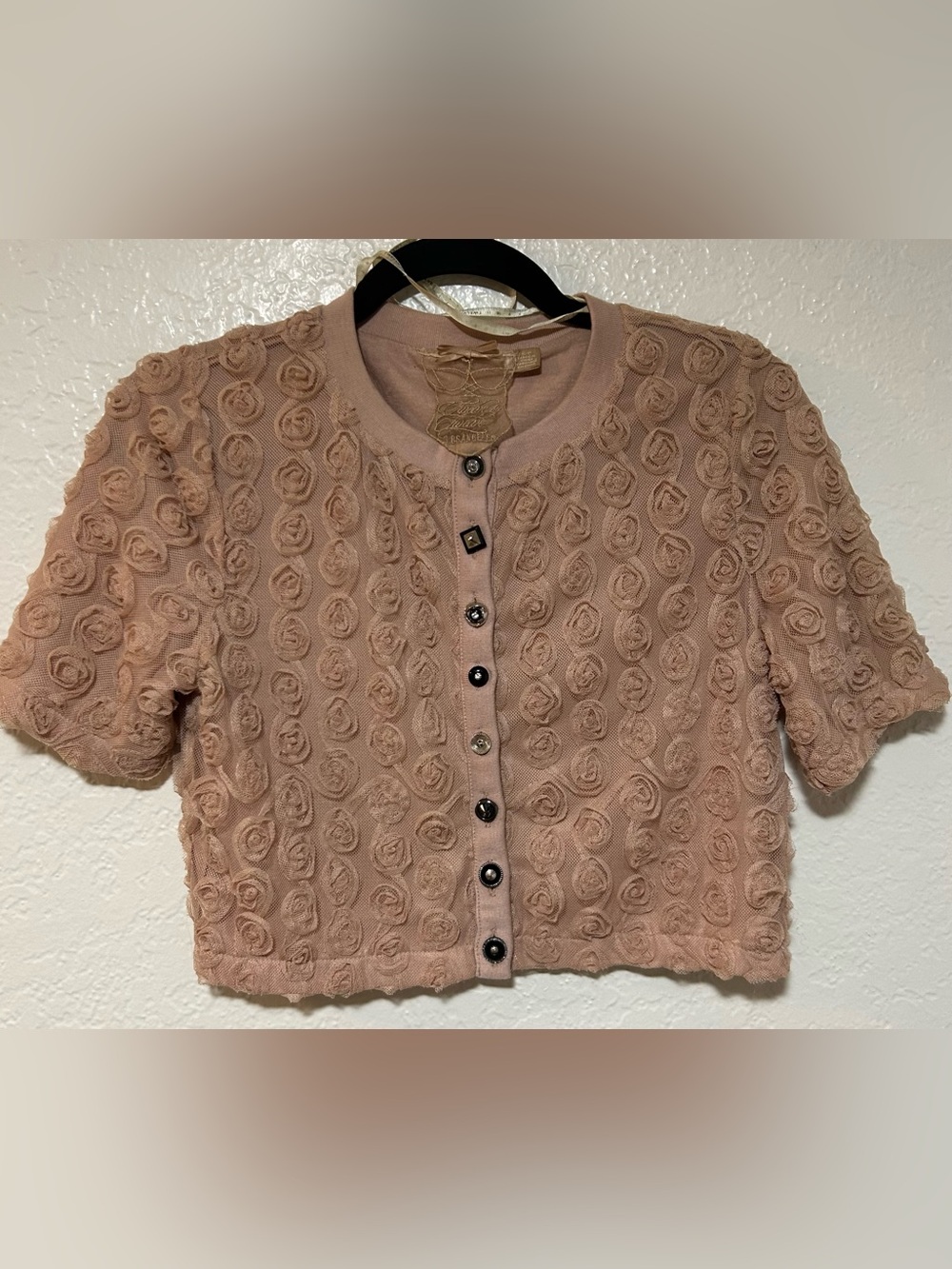 Twelve by Twelve Women's Blush Pink Rosette Knit Button-Front Top